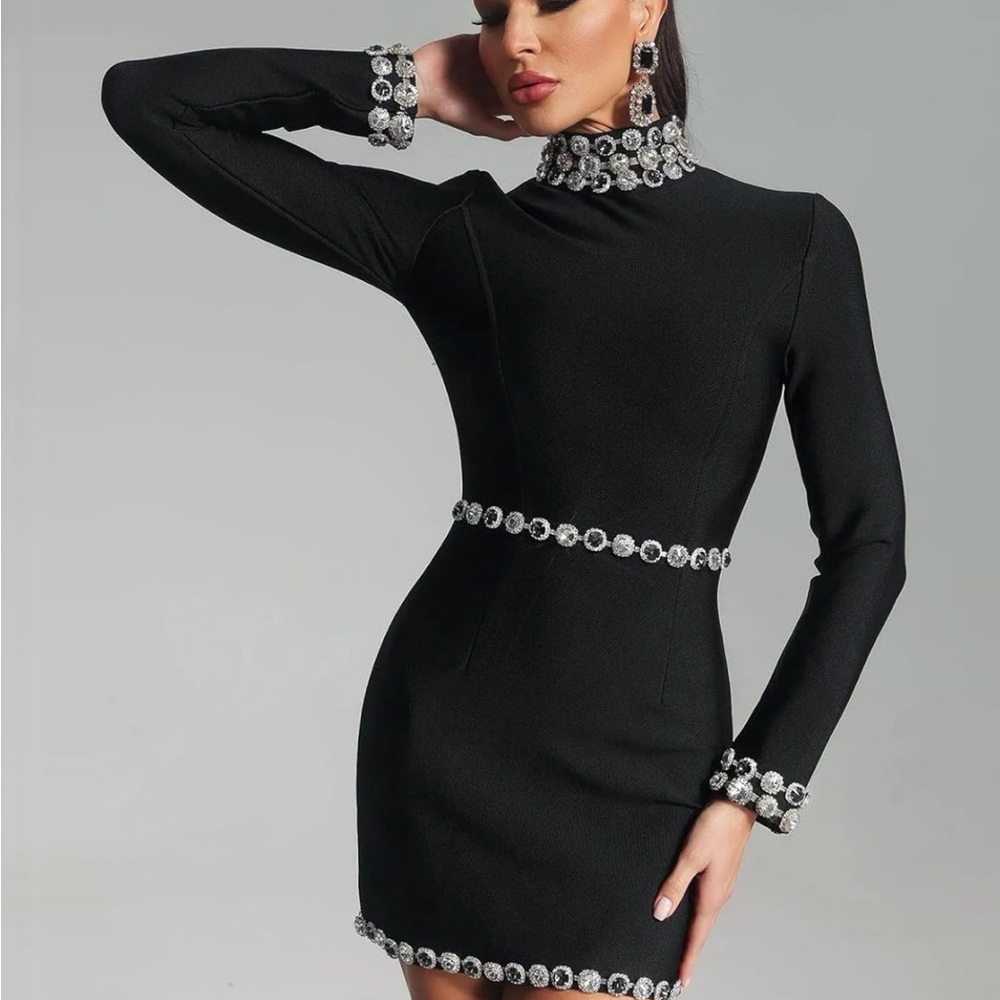 Elegant Black Mini Dress with Silver Accents